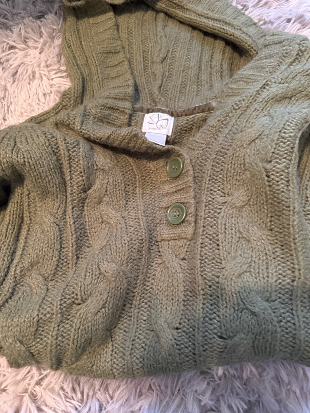 Cable-Knit Green Sweater with Hood